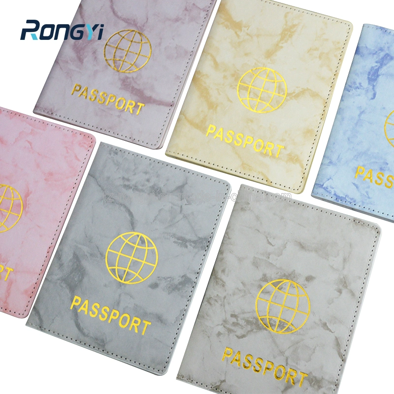 New Design PU Material Passport Holder with Mable Pattern Cover and Gold Foil