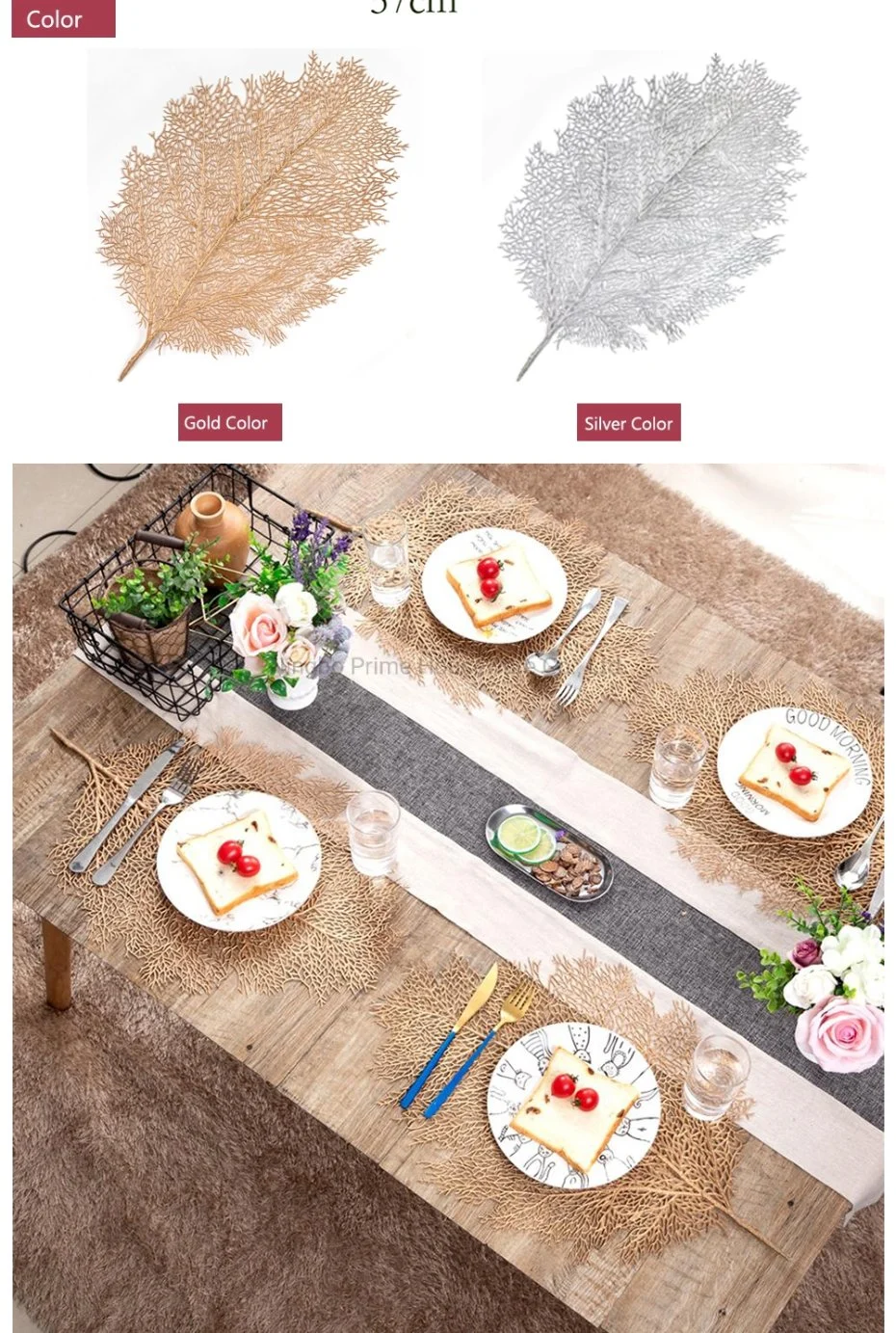 Placemats Golden PVC Coral Leaf Placemat Waterproof and Heatproof Non-Slip Table Mat for Home Table Decoration