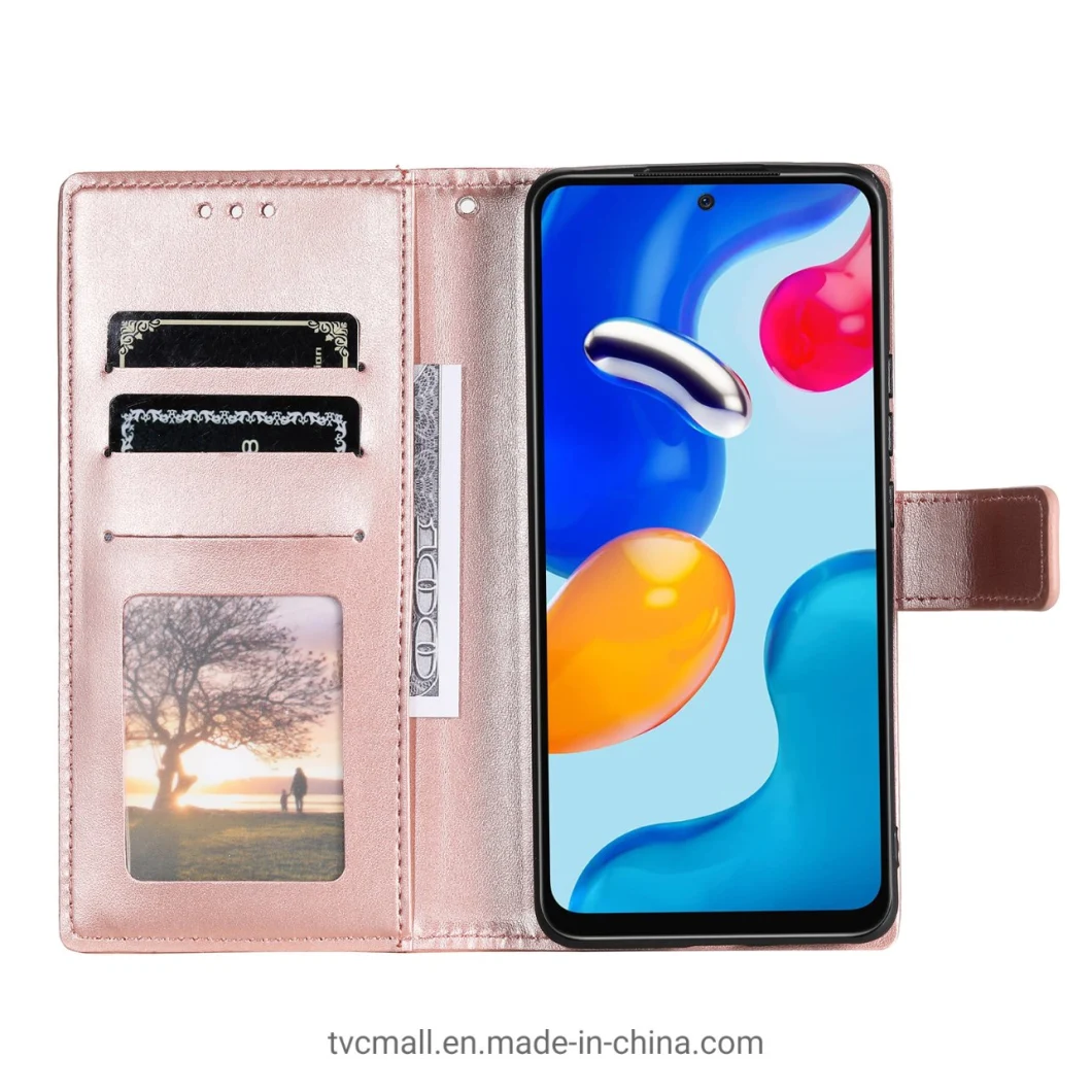 for Xiaomi Redmi Note 11s 4G/Note 11 4G (Qualcomm) Imprinted Mandala Flower Leather Case Wallet Stand Phone Shell with Wrist Strap - Rose Gold