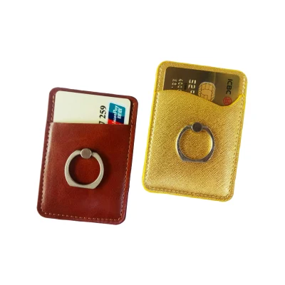 Selbstklebender, aufklebbarer Handy-Ausweis, Kreditkartenetui, Brieftasche, luxuriöser Handy-Kartenhalter aus Leder mit Ring