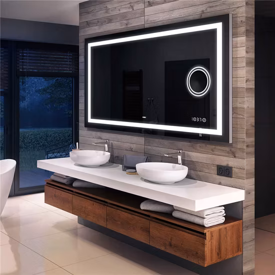 Factory Wall Home Decor Dekoration Salonmöbel Make-up Kosmetik Smart Vanity Badezimmer Beleuchteter beleuchteter LED-Spiegel mit Hintergrundbeleuchtung und Lichtern Defogger Bluetooth
