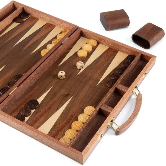 OEM faltbarer Brettspieltisch aus Holz, PU-Leder, Backgammon