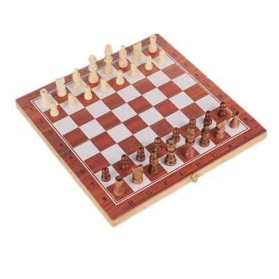 Holzschach, Dame, Backgammon, 3-in-1-Brettspielsets für Erwachsene und Kinder, Reise-Schachspiel, Brettspielstücke