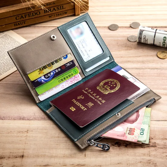 Al994 RFID Echtes Kleingeld-Kreditkarten-Leder-Portemonnaie Schwarz Familiendesigner Individueller Reisepasshalter