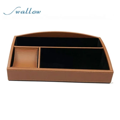 Swallow Desktop-Aufbewahrungsbox, 3 Fächer, Leder-Vet-Tablett, Zubehör-Aufbewahrungs-Organizer-Tablett