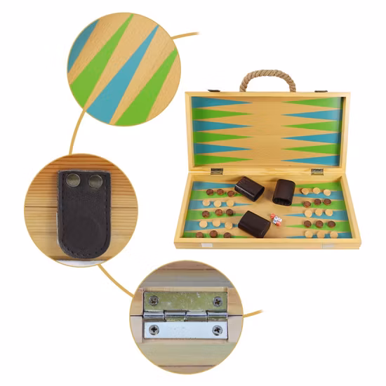 Kinder pädagogisches Holzlack-Schachbrett Backgammon mit Schachfiguren (90356)