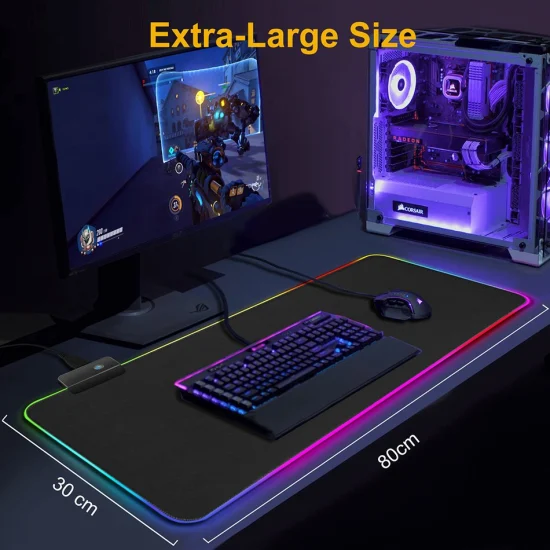 Gaming-Mauspad, leuchtendes RGB-Gaming-Tastatur, Desktop-Mauspad, rutschfest, großes, leuchtendes, erweitertes, weiches Mauspad mit glatter Oberfläche und rutschfester Gummibasis